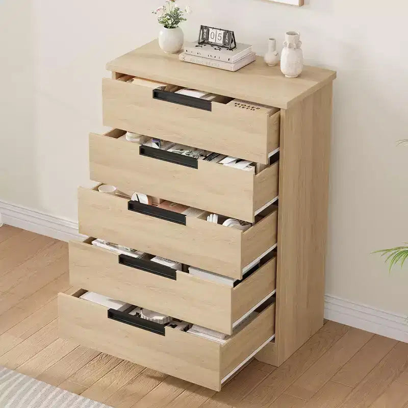 5-Drawer Wooden Dresser, Chest of Drawers for Bedroom & Living Room