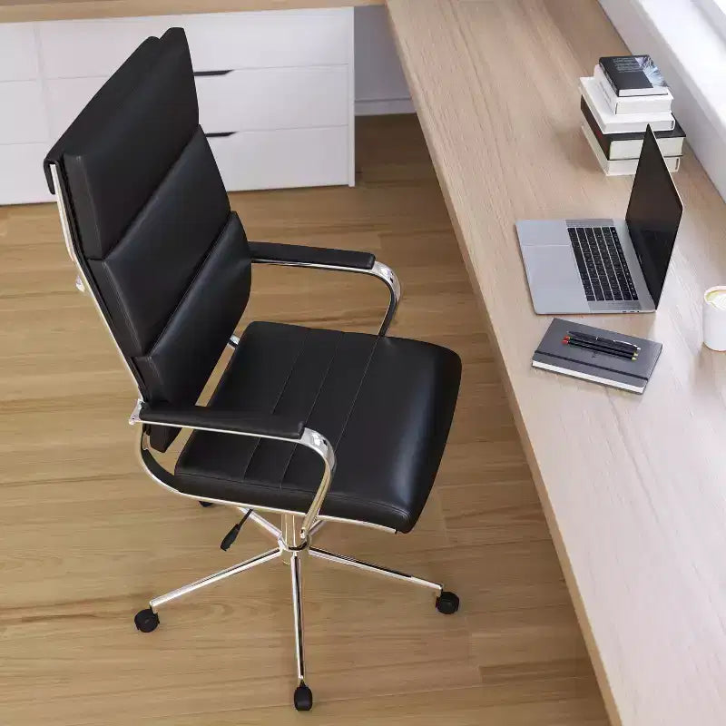 High Panel-Back Ergonomic Executive Office Chair with Padded Metal Arms, 360�� Swivel