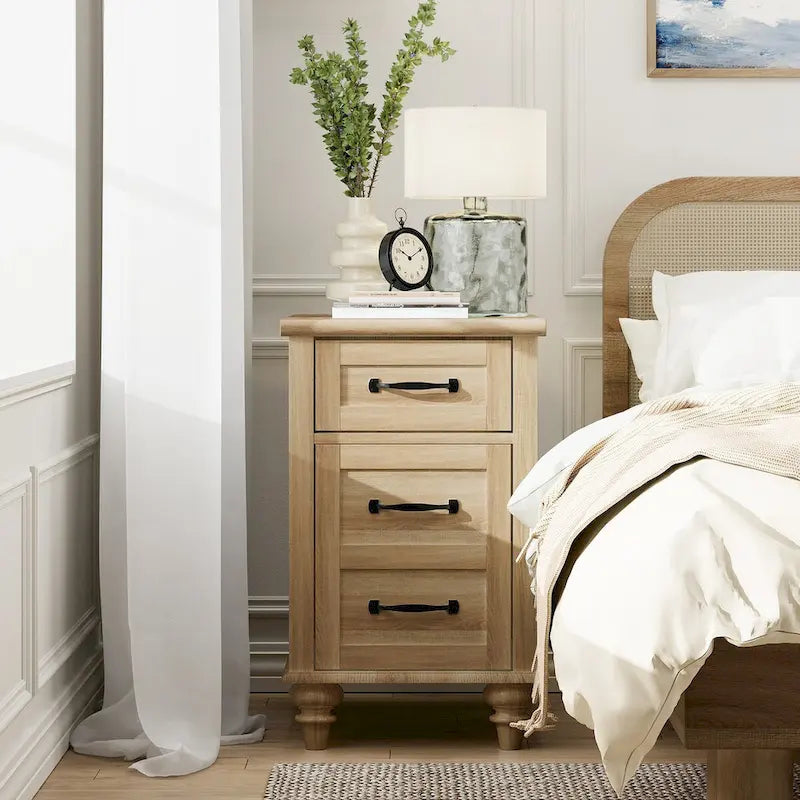 Modern End Table with Charging Station & Storage �C Oak & White