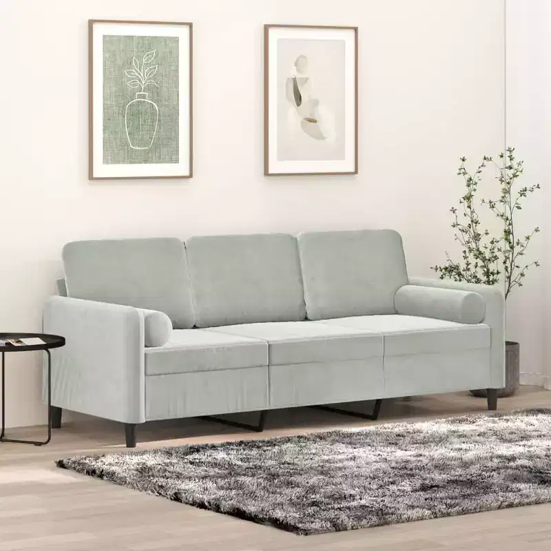 vidaXL 3-Seater Sofa with Throw Pillows Light Gray 70.9 Velvet