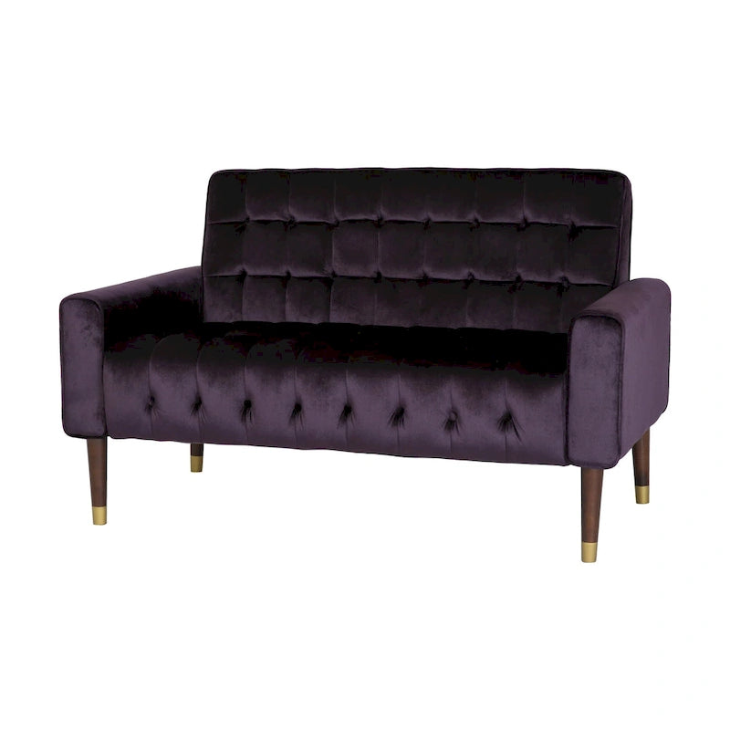 Mid-Century Modern Tufted Velvet Loveseat with Gold Tapered Legs