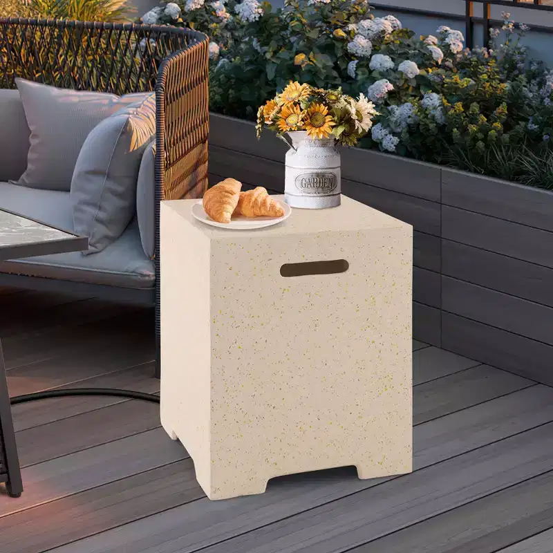 Costway 16'' Terrazzo Hideaway Tank Table 20 lbs Propane Gas Holder with Protective Cover