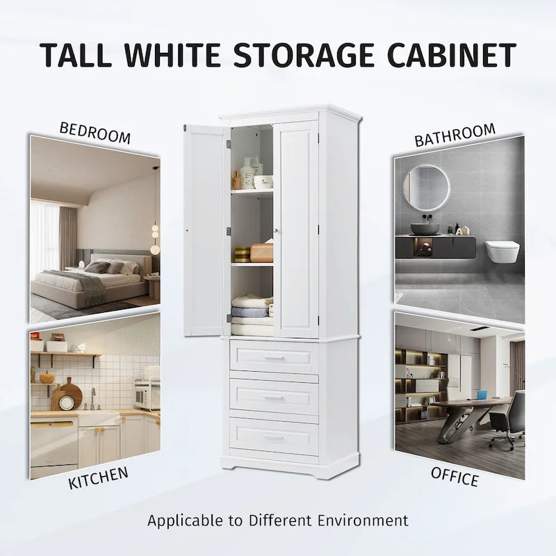 24 x 15.7 x 70 Freestanding Bathroom Cabinet with 3 Drawers