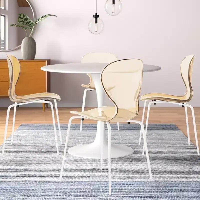 LeisureMod Bristol 5-Piece Dining Set Round Dining Table, 4 Plastic Dining Chairs White Legs