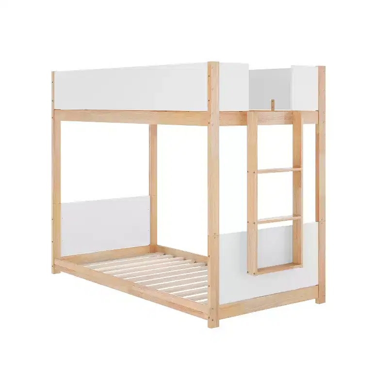 Emma and Oliver Kids Bunk Bed with Convertible, Solid Wood Frame and Easy-to-Climb Ladder with No Box Spring Required