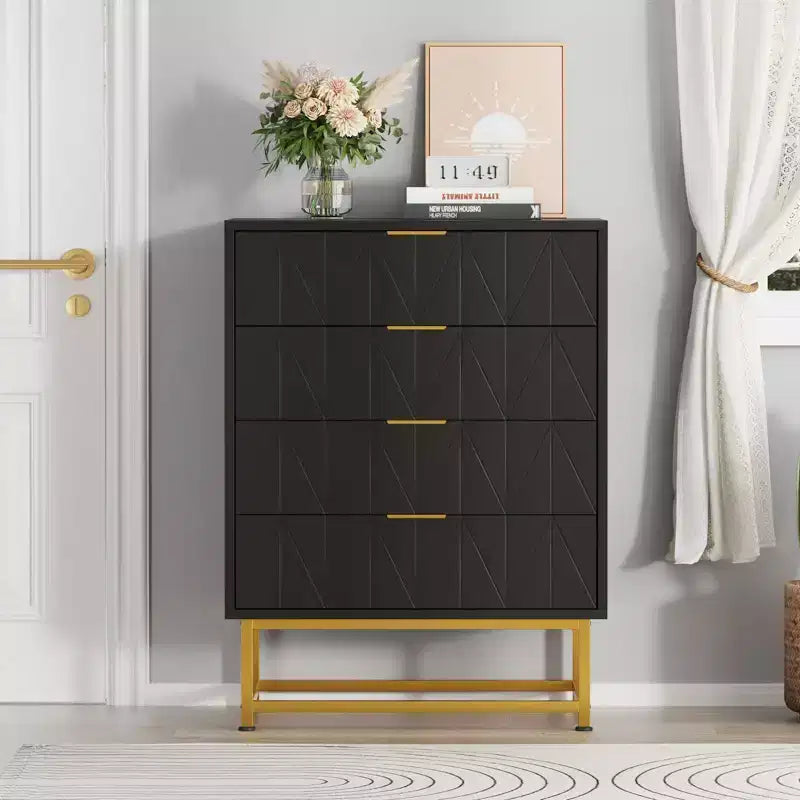 Coolmee 4 Drawer Dresser, Modern Dresser Drawers, Drawer Organizer with Metal Legs, Storage Chest Cabinet for Bedroom, Living Room, Hallway, Closet