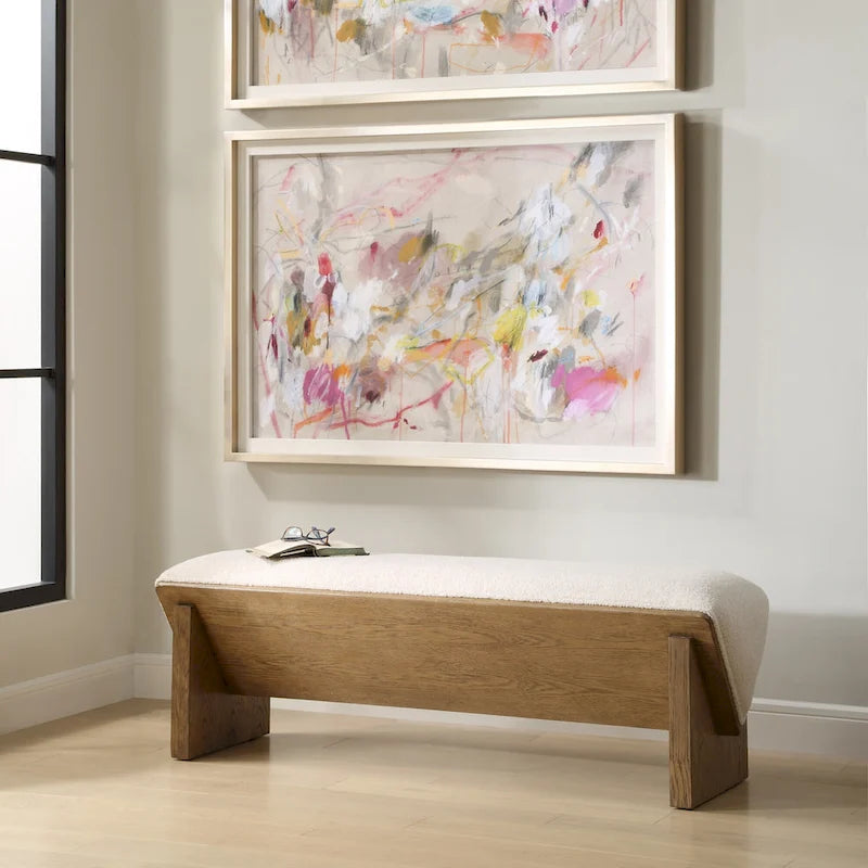 23806 Wedged 59 Wide Wood Framed Polyester Bench