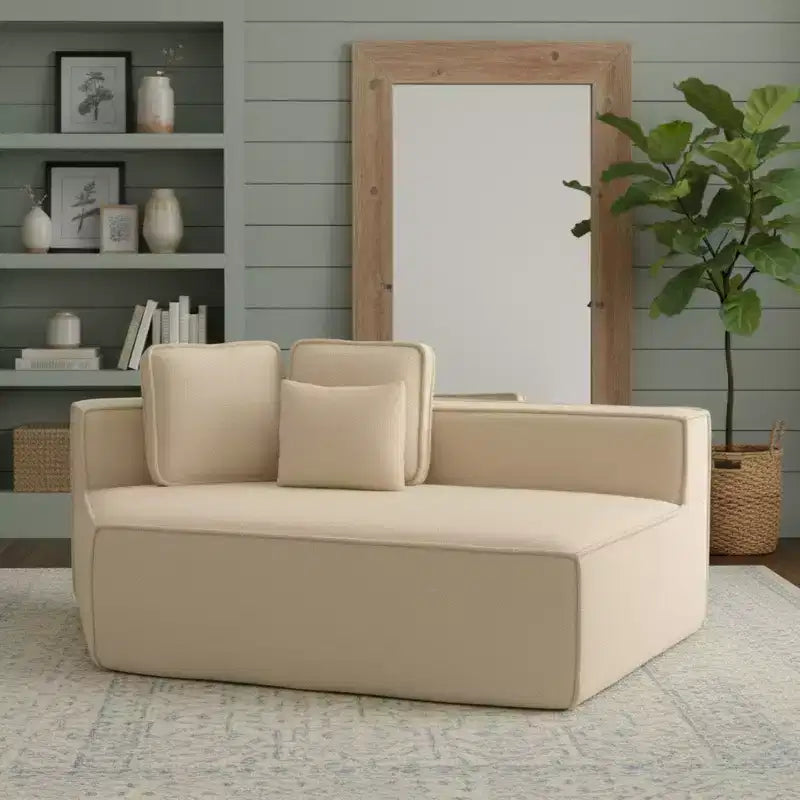 Whisen 132 Oversized Teddy Fabric Modular Sectional Sofa, Modern Full-Foam Couch with Six Cushions