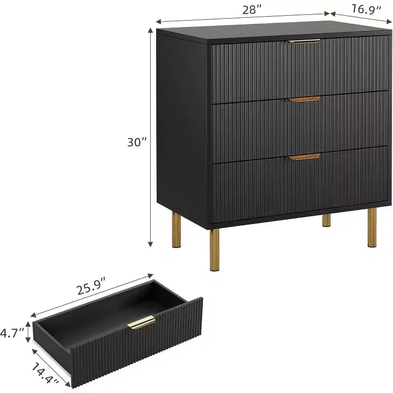 COZONY Modern 3 Drawer Dresser for Bedroom, Green with Gold Handles, Storage Organizer for Living Room, Hallway, Entryway