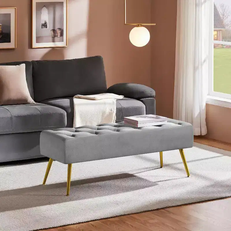 Modern Upholstered Button-Tufted Ottoman Footstool Bench for Bedroom
