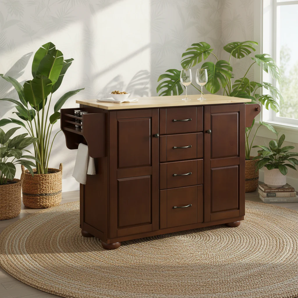 Eleanor Natural Wood Top Kitchen Island - 18d x 51.5w x 35.25h