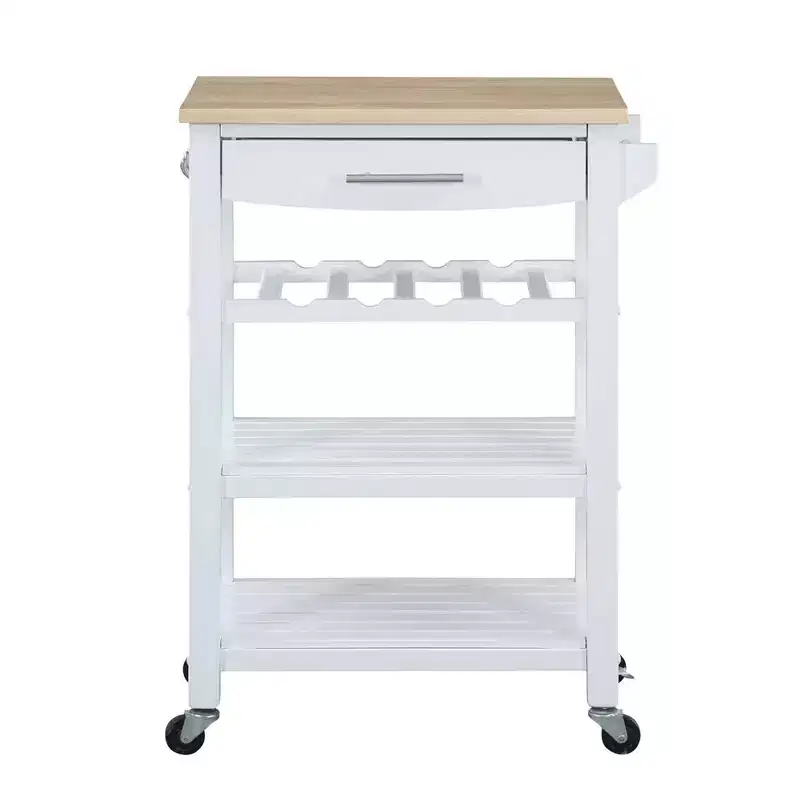 Ellaine 4 Tier Butcher Block Kitchen Cart with Drawer and Wine Rack - Breighton Home