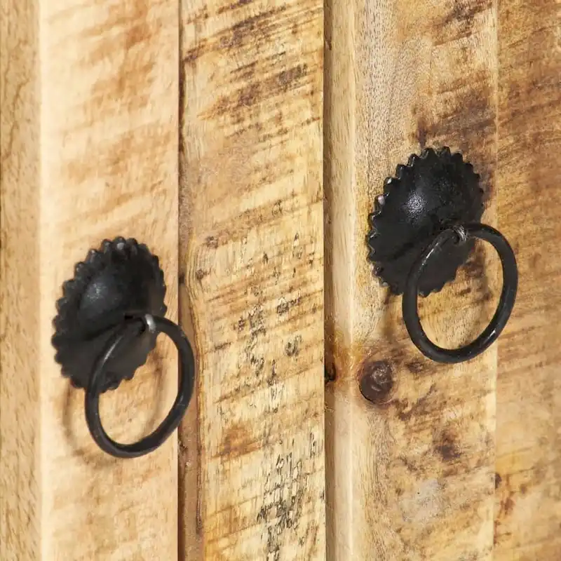 Industrial Solid Mango Wood Sideboard with 2 Doors & 4 Drawers, Steel Frame, 67.7x13.8x31.5 in