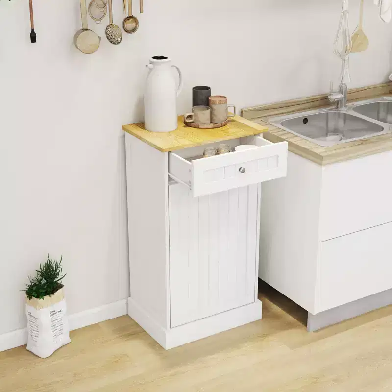 AndMakers 19.68 in. W x 13.77 in. D x 35.62 in. H Ready to Assemble Trash Can Kitchen Cabinet