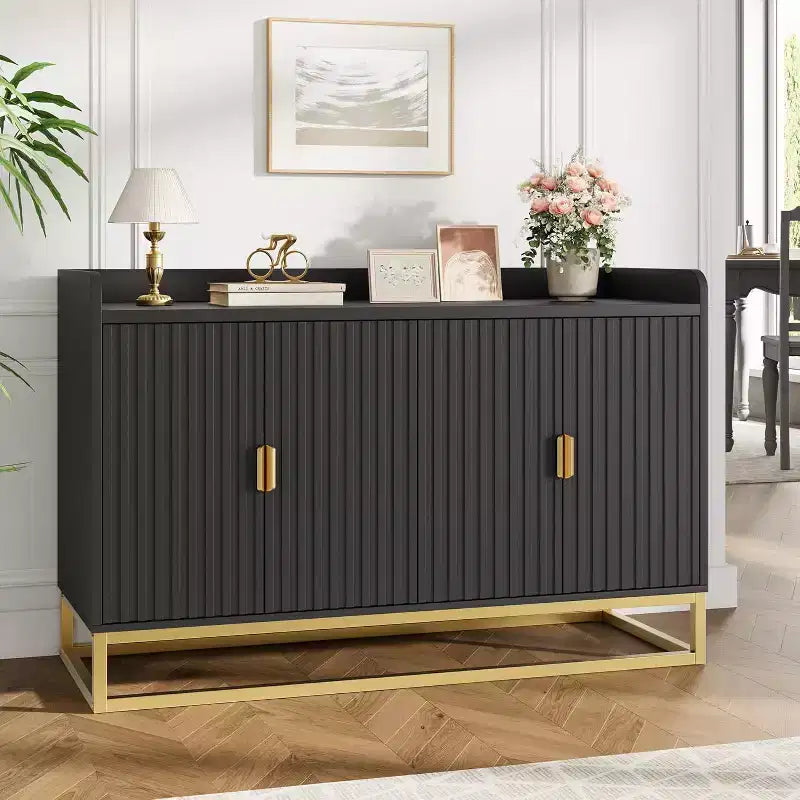 Buffet Cabinet with Storage Accent Sideboard with 4 Doors 47.2 Wide Fluted Credenza Modern Buffet Table Media Console Cabinet