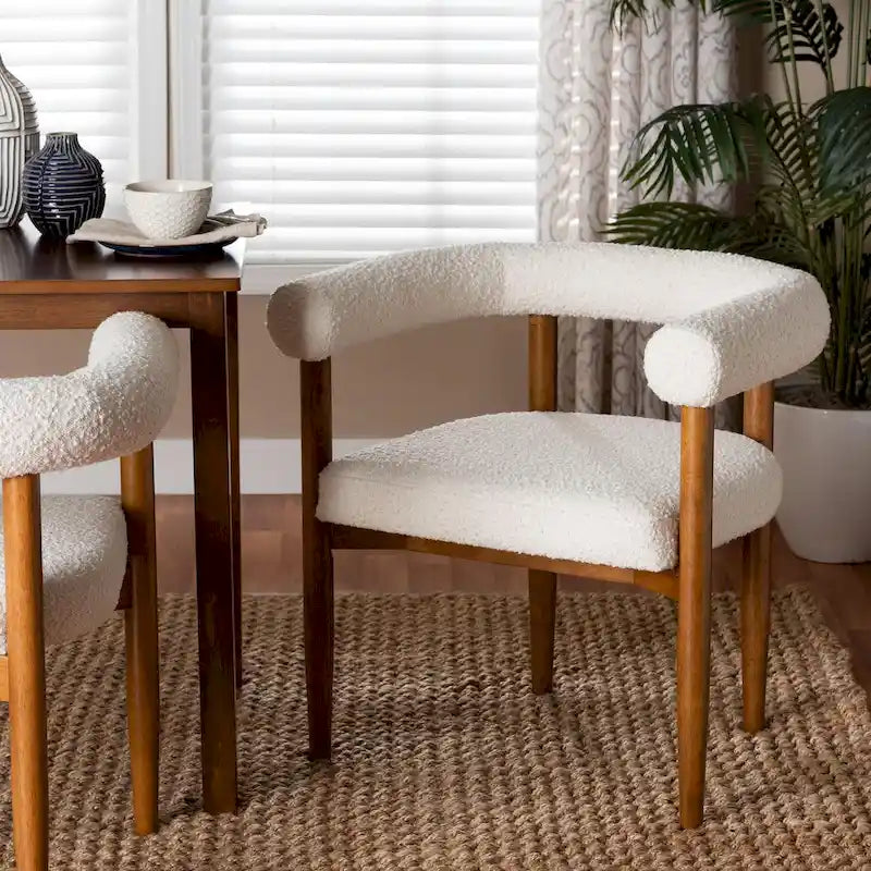 Boucle Dining Chair - Modern Upholstered Accent Armchair, Cream, Minimalist Design