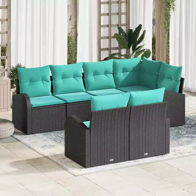 vidaXL Garden Sofa Set 7 pcs - Black and Turquoise