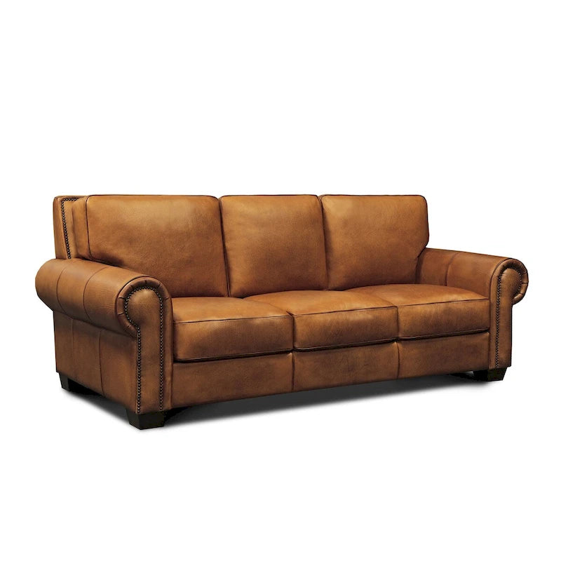 Top Grain Hand-Antiqued Leather Traditional Sofa