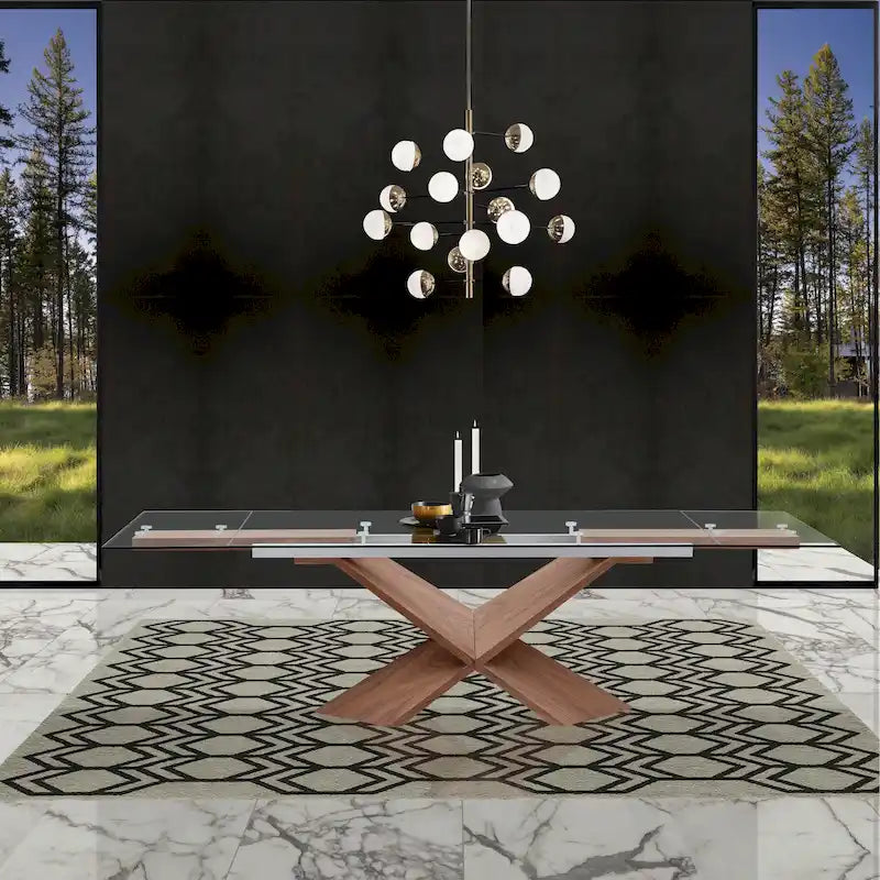 Transparent Glass Top with Wood Leg Extendable Dining Table - 106/70.87*35.43*30 inches