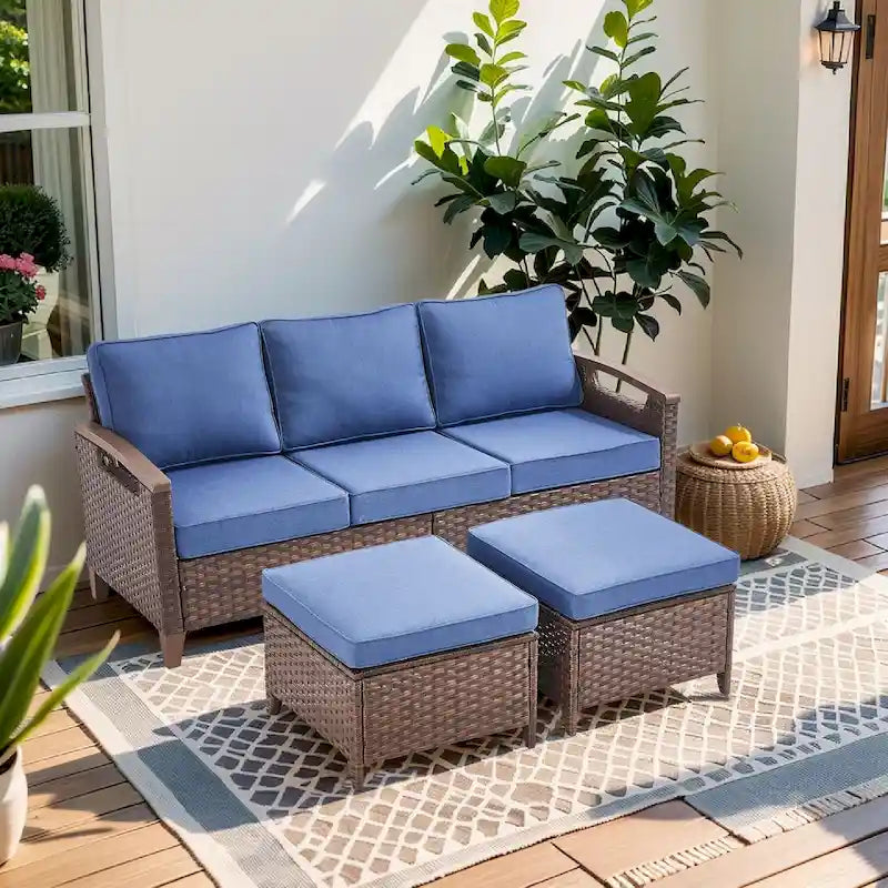 Pocassy Outdoor Patio Sofa Chair Ottoman Table Furniture Set
