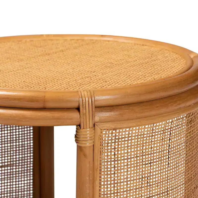 bali & pari Louis Rattan End Table Light Honey: No Assembly, Round Wicker Side