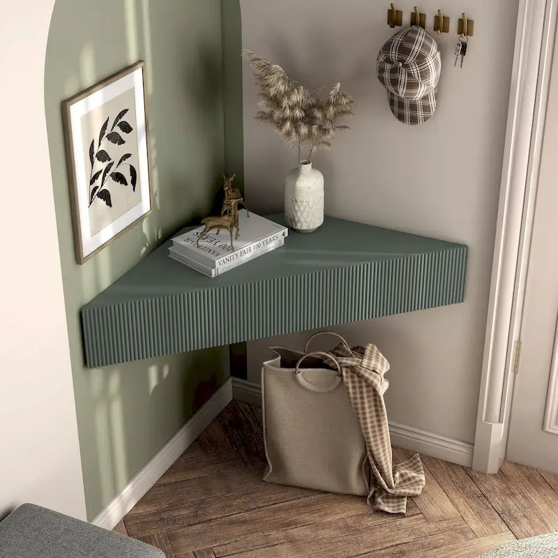 47 Corner Floating TV Stand, 3 Shelves, Transitional Style, Space-Saving Wall Mount