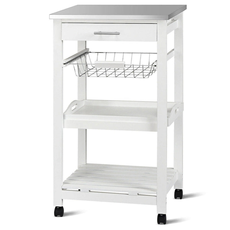 Rolling Kitchen Trolley Cart with Storage Basket and Drawers