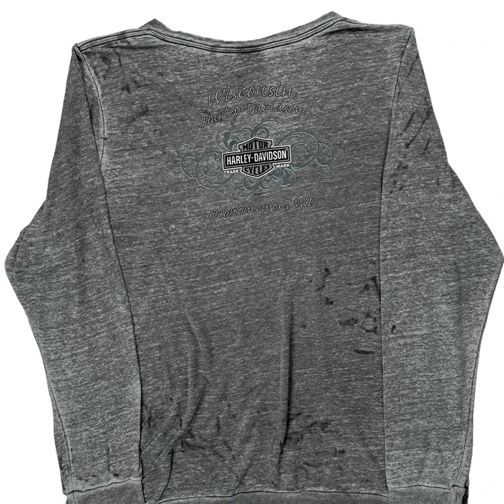 Long Sleeve V-Neck T-Shirt Women's Regular Fit Casual Grey Cotton XL