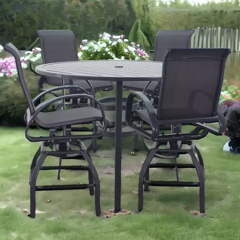 Courtyard Casual Santa Fe 5 pc Balcony Height 48 Round Dining Set Includes one 48 Balcony Table and Four Balcony Swivel Stools