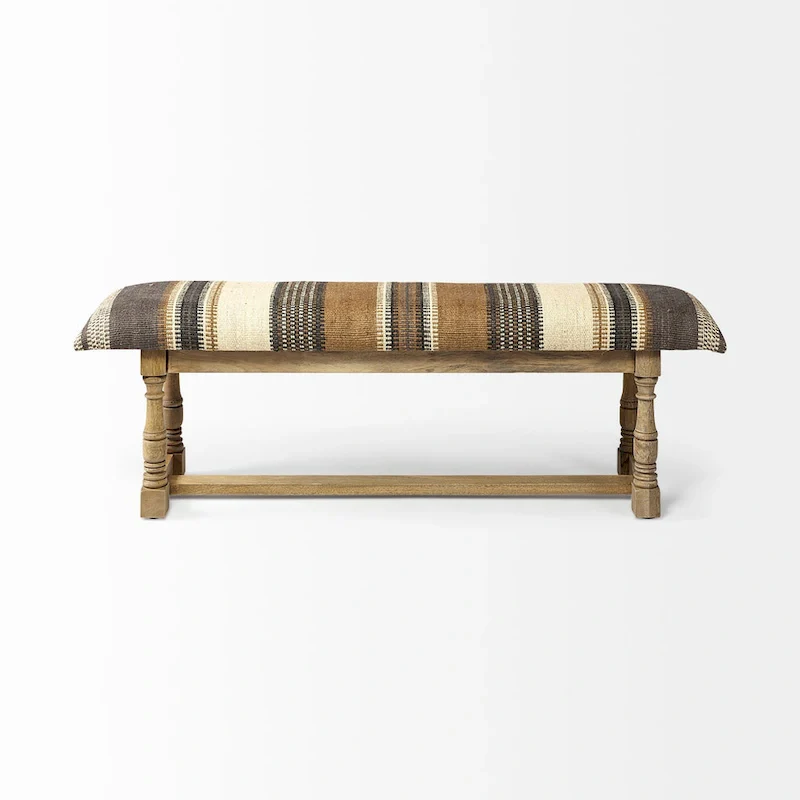 Greenfield I Brown & Beige Patterned Jute w/ Wood Frame Accent Bench - 59W x 14.3D x 19H