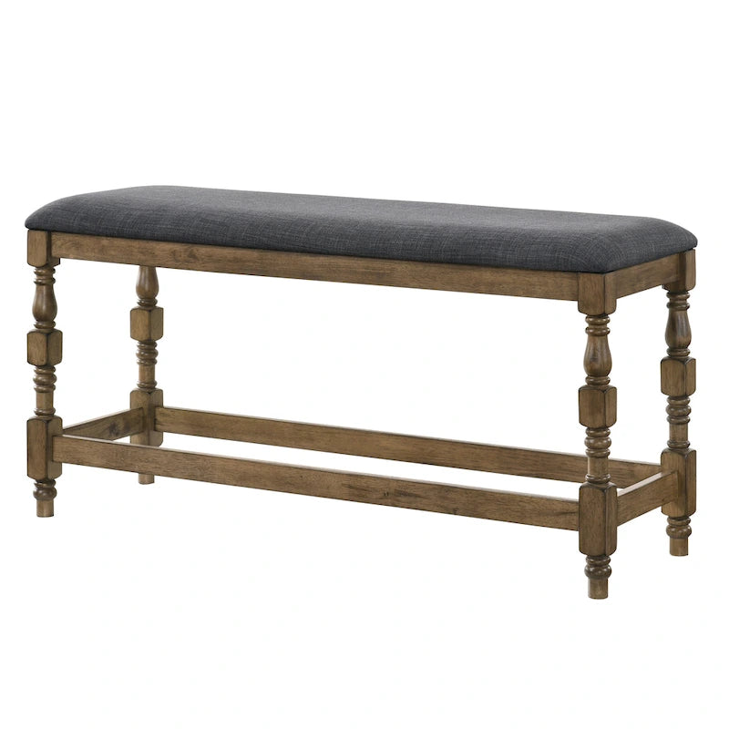 50-Inch Farmhouse Counter Height Upholstered Bench with Turned Legs