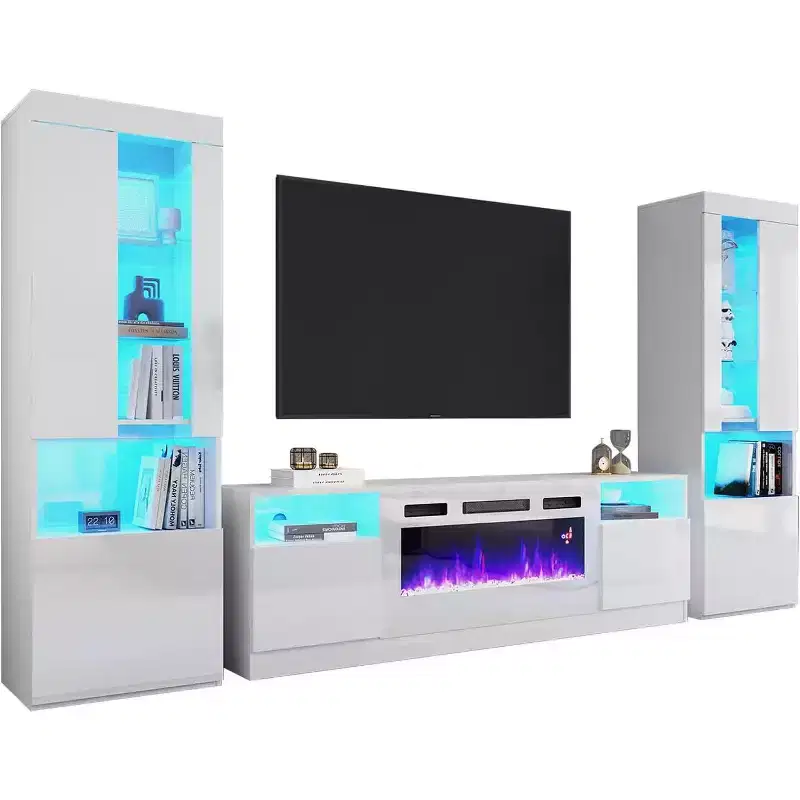 AMERLIFE Modern Highgloss Fireplace Entertainment Center Set