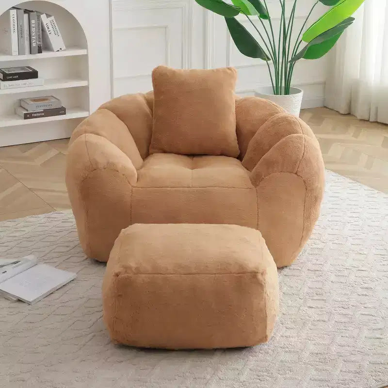 YOSIMFUR Giant Bean Bag Chair, Oversized Bean Bag Couch for Adults and Kids, Faux Fur Shell-Shaped Large Chair with Filler, Stuffed Big Accent Sofa