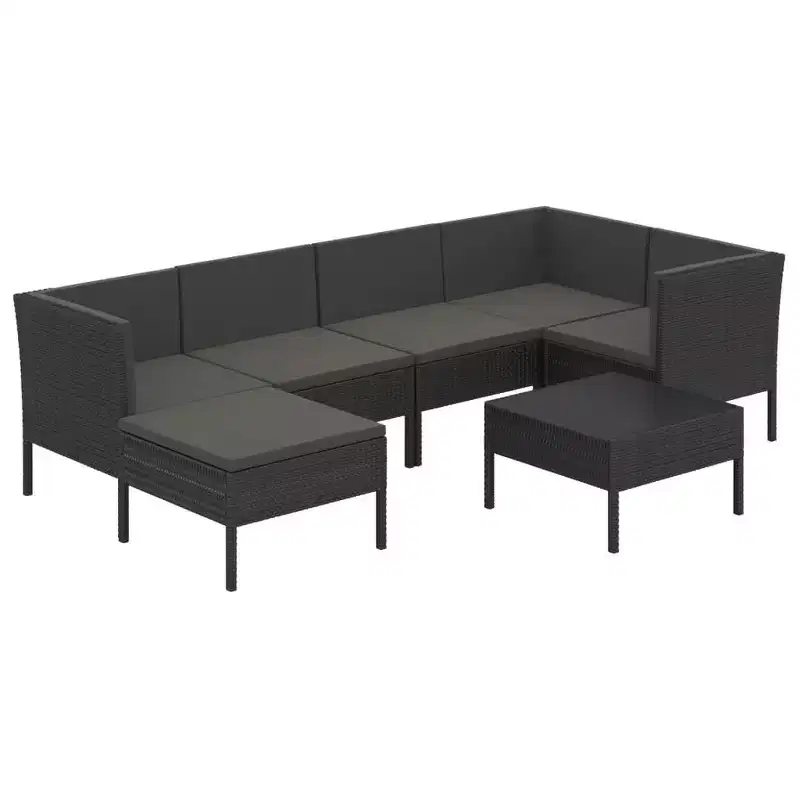 vidaXL 7-Piece Outdoor Patio Lounge Set - Weather-Resistant Poly Rattan Backyard Furniture with Comfortable Cushions and Removable Covers - Black