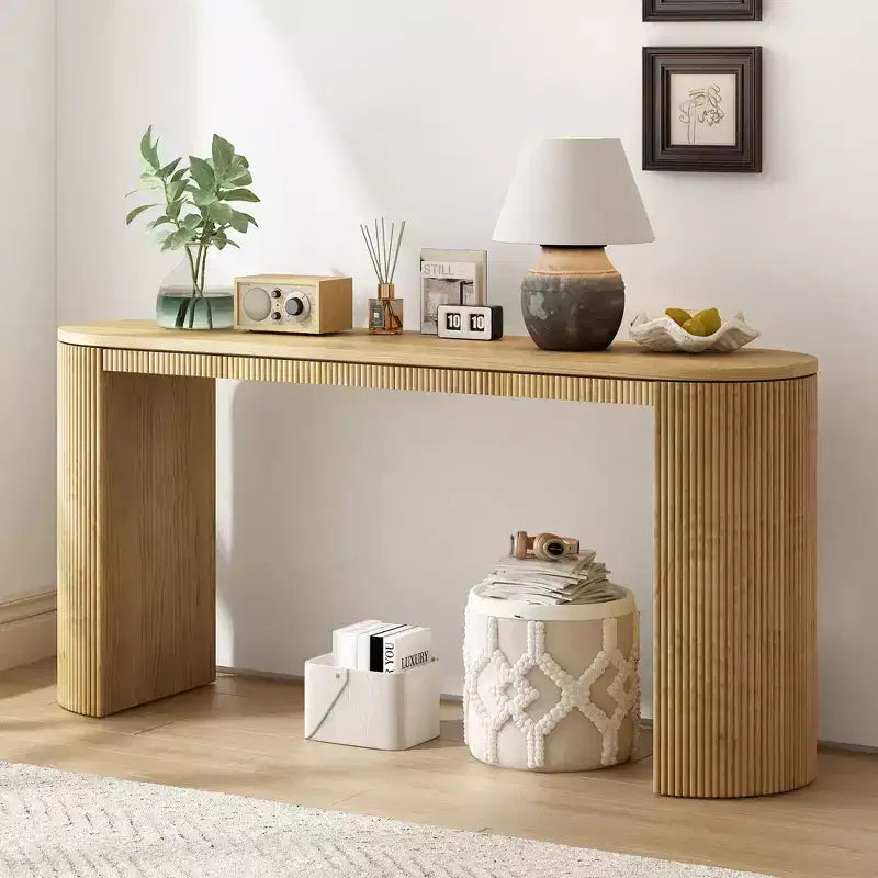 Modern Entryway Console Table with Curved Legs, Vertical Stripe Design, Narrow Table for Living Room