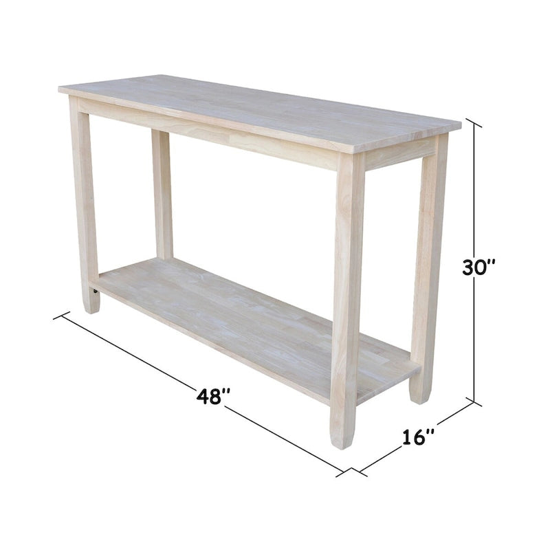Unfinished Solid Parawood Sofa/Server Table with Lower Shelf