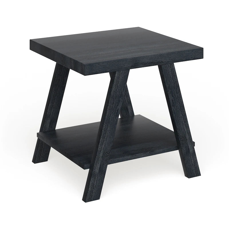 2-Tier End Table with A-Frame Legs & Lower Storage Shelf