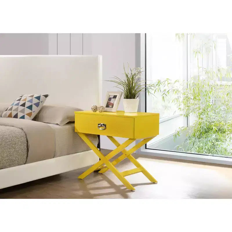 X Frame 1-Drawer Nightstand with Textured Drawer Front