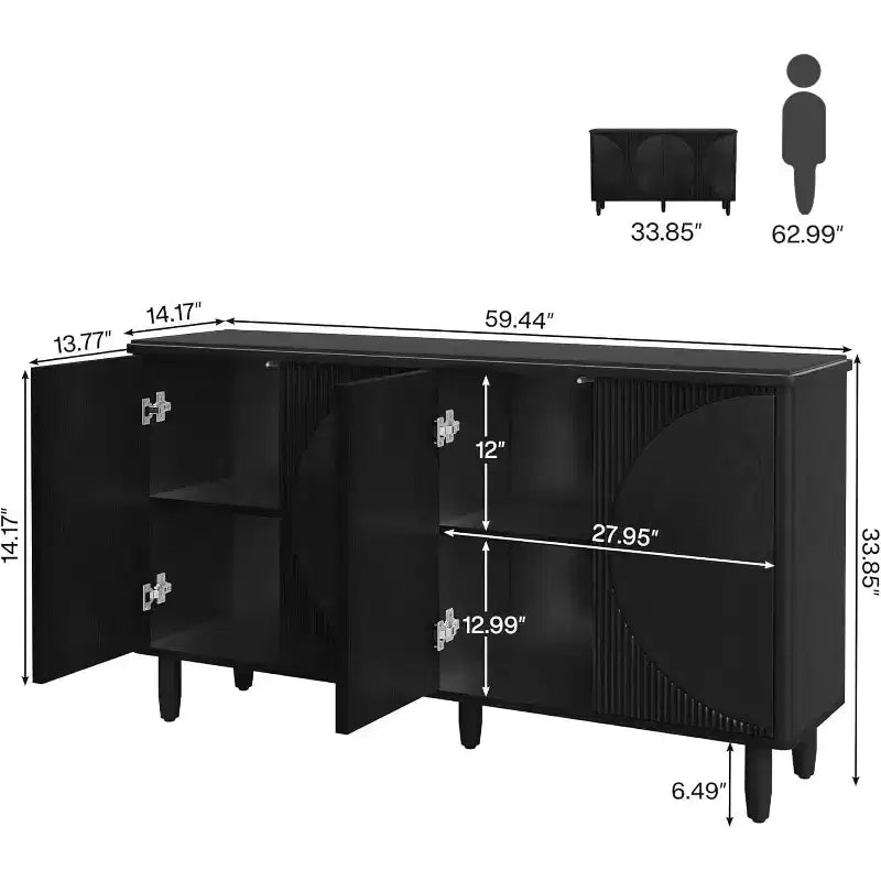Modern Buffet Cabinet Sideboard with 4 Doors & Storage Shelves, 59