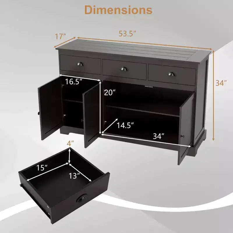 53.5 Buffet Sideboard with 3 Drawers and 2 Adjustable Shelves