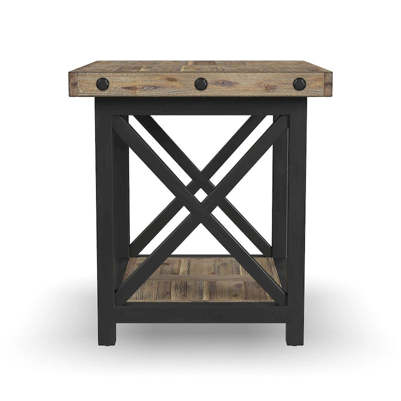 Brown Wood End Table with Rustic Industrial Design - 21 x 23 x 25
