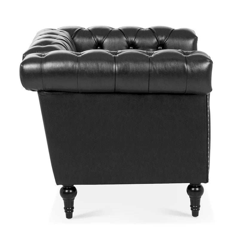 PU Leather Accent Arm Chair with Silver Stud Trim and Wood Legs