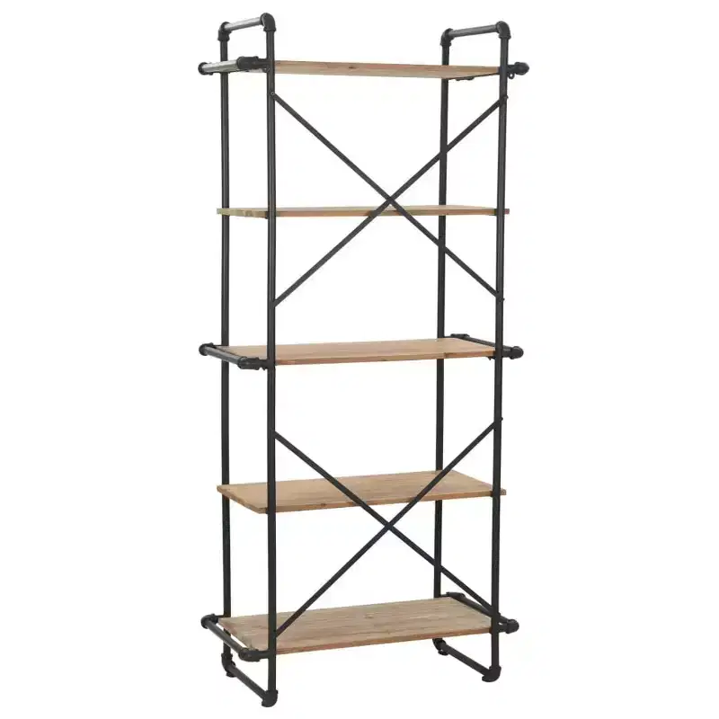 Industrial Bookshelf, Solid Firwood and Steel Wall Bookcase Storage Standing Shelf