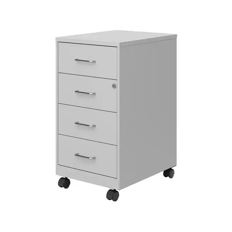 18" Deep 4 Drawer Metal Mobile Organizer with 4 Box Drawer Locking Arctic Silver