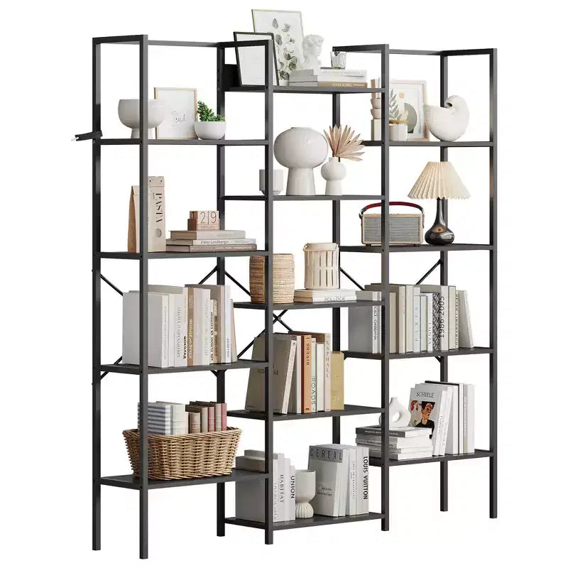 5-Tier Industrial Bookcase with 14 Open Shelves, 63.4W