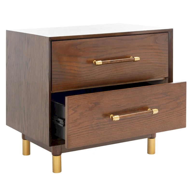 2-Drawer Nightstand with Brass Legs & Contrast Finish