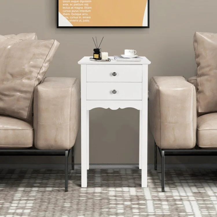 White 2-Drawer Side Table, 16 x 13 x 30 in.