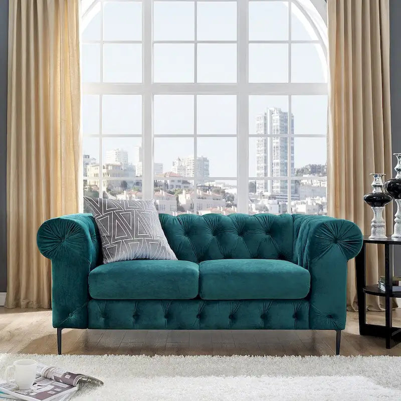 Tufted Velvet Chesterfield Loveseat Sofa