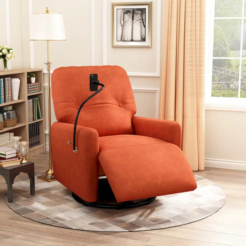 270-Degree Swivel Electric Recliner with Phone Holder and Rocking Motion
