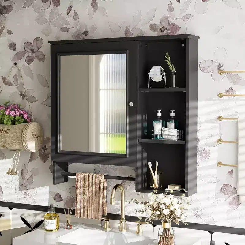 Whisen Wall Mounted Bathroom Storage Cabinet with Large Mirror Door and Adjustable Shelves